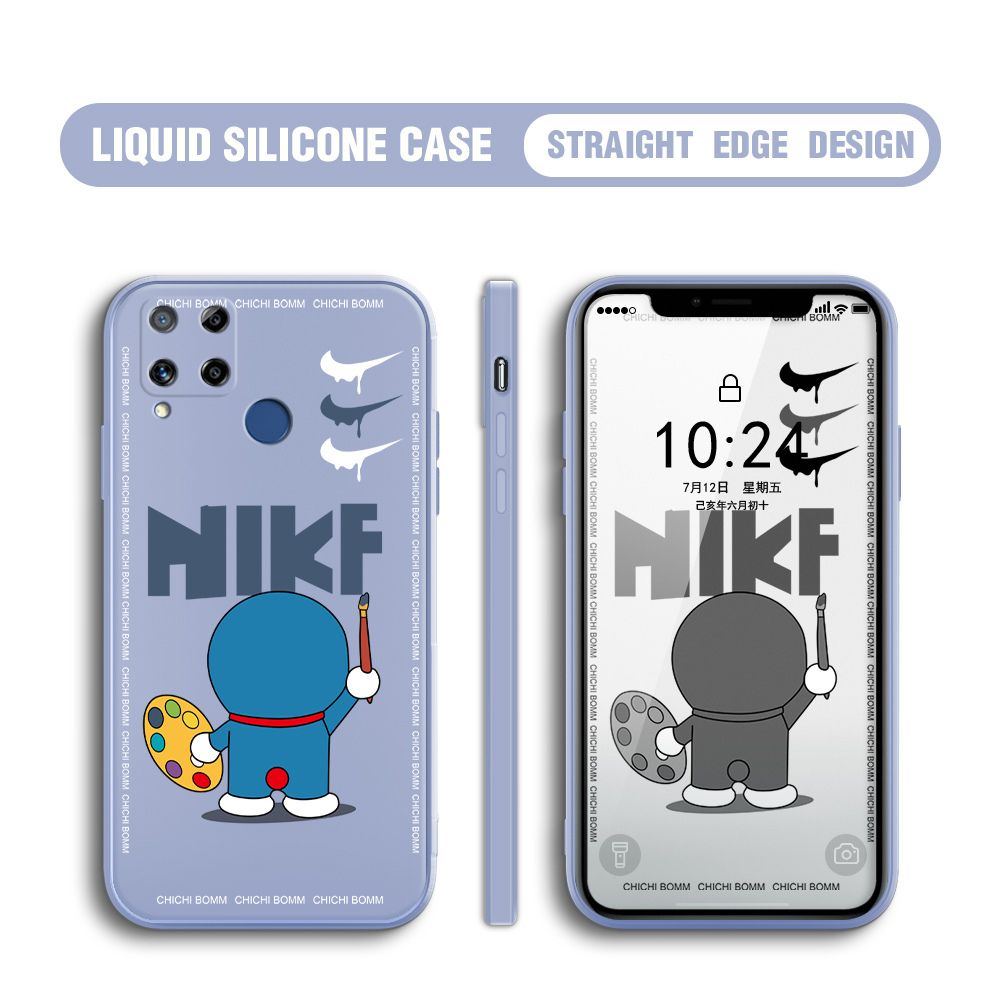 BILI for Realme C15 Back Cover Cartoon Clown Multicolor Liquid Silicone Phone Case Soft Square Lens Protection Phone Cases