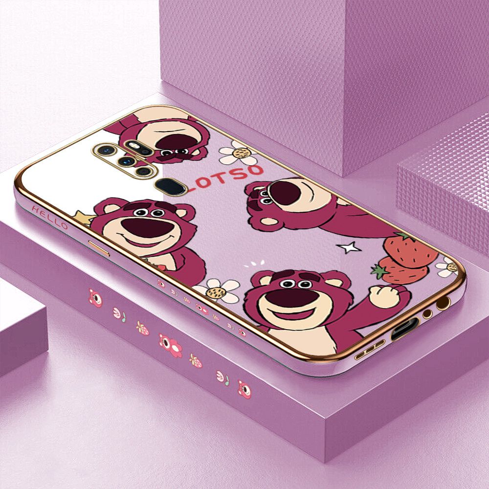 ZeroQiQi for OPPO A5 2020 A9 2020 Back Cover Cute Bear Luxury 6D Plating Case Side Pattern Soft Silicone Square Phone Cases + Free Lanyard
