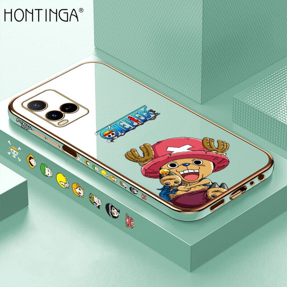 Hontinga for Vivo Y33S Y21 2021 Y21S Back Cover + Free Lanyard Luxury 6D Plating Cute Cartoon Choba Side Pattern Case Soft Silicone Square Mobile Cover