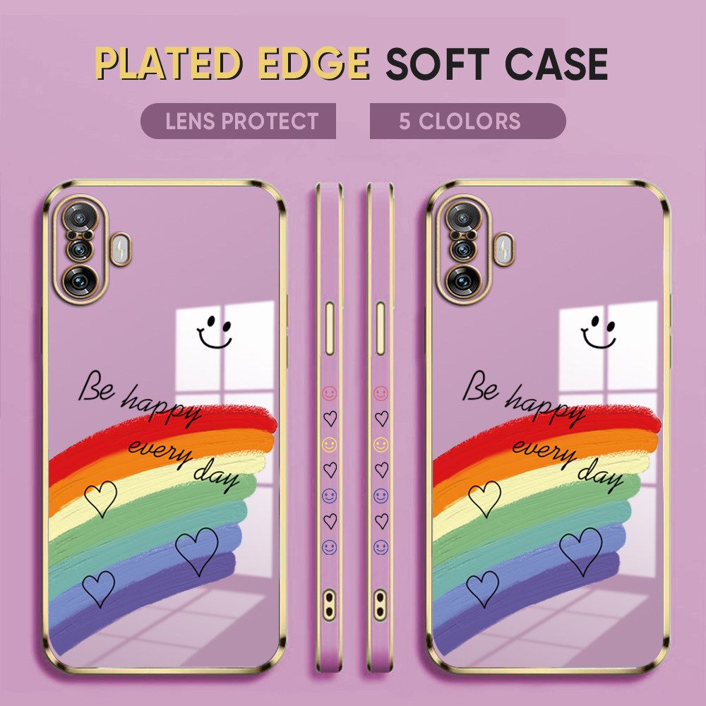 Luxury 6D Plating Case for Xiaomi 11 Lite Phone Cases Smile Rainbow Lover Heart Side Print Soft Silicone Square Back Cover