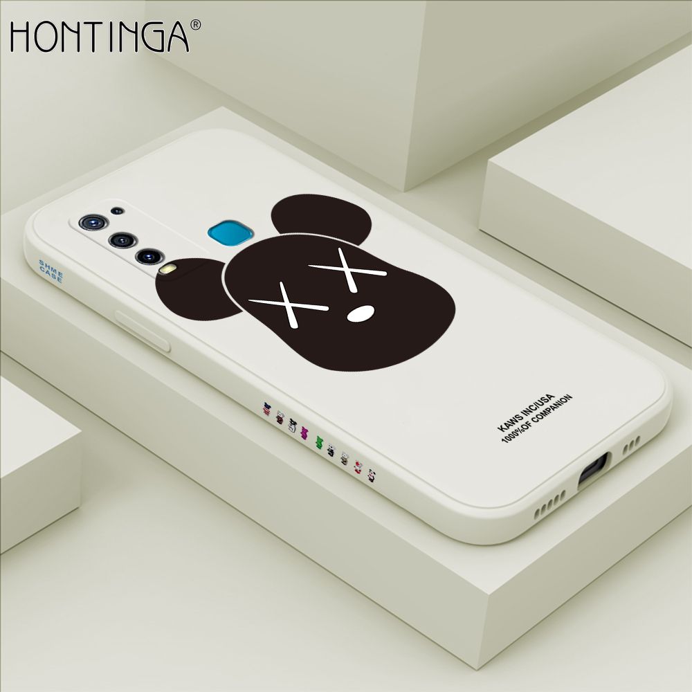 Hontinga for Vivo Y50 Y30 Y30I Case Side Design Violent Bear Head Back Cover Soft Square Edge Pattern Liquid Silicone Trend Phone Cases