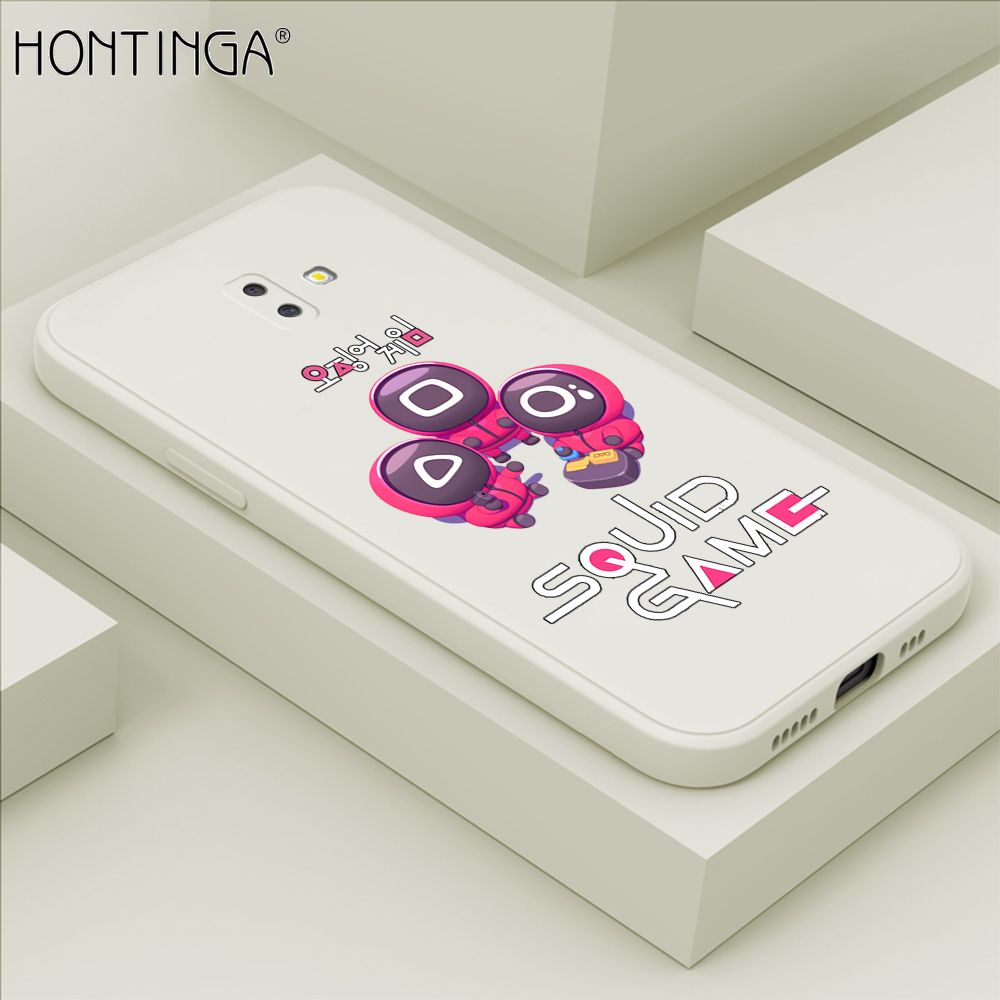 Hontinga for Samsung Galaxy J6 Plus 2018 Case Cute Cartoon Cute Squid Character Phone Cover Square Liquid Silicone Shockproof Phone Protective Case