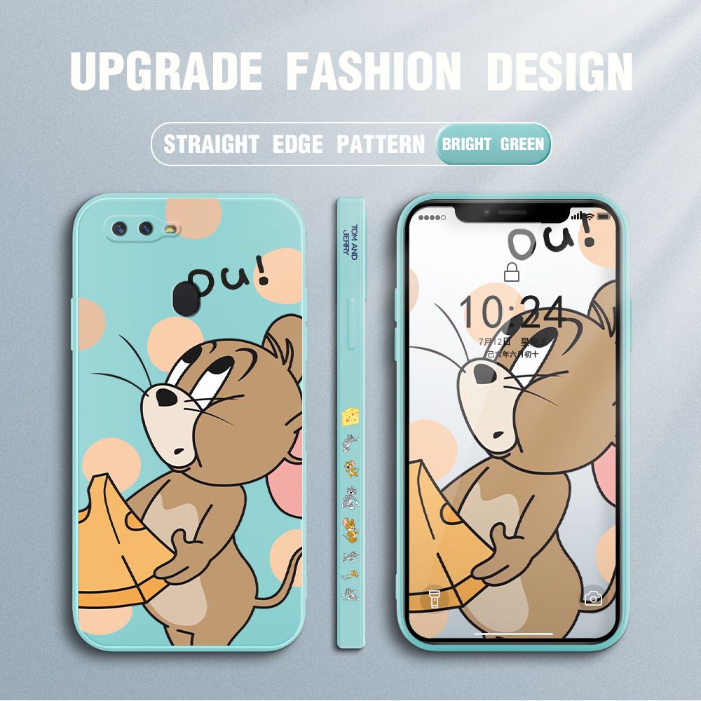 Jizetin for OPPO F9 Case Tom and Jerry Design Side Design Phone Case Square Edge Pattern Liquid Silicone Cases Full Cover Camera Shockproof Protective Case