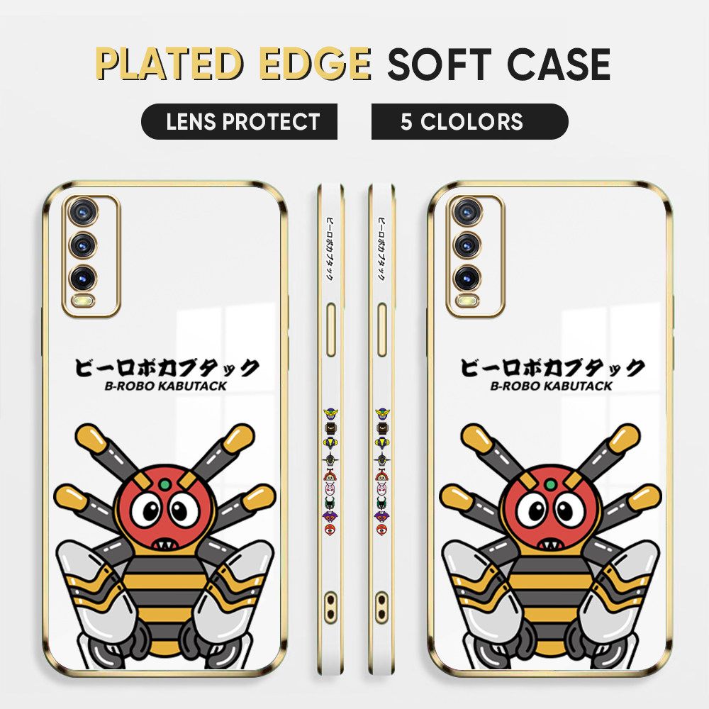 Luxury 6D Plating Case for Vivo Y20 2021 Y20S Y20i Y12s Y20S G Back Cover Cute Cartoon Robots Side Pattern Soft Silicone Square Phone Cases