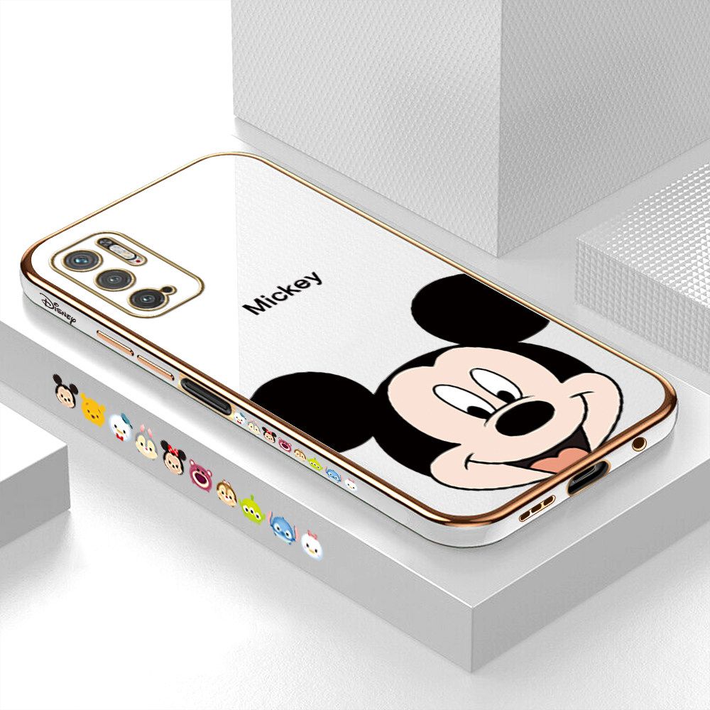 Luxury 6D Plating Soft Casing Silicone Square Frame Phone Case For Xiaomi Poco M3 Pro 5G Case Shiny Bling Back Cover Cartoon Big Head Mouse Square Edge Pattern Design Soft Case + Free Lanyard