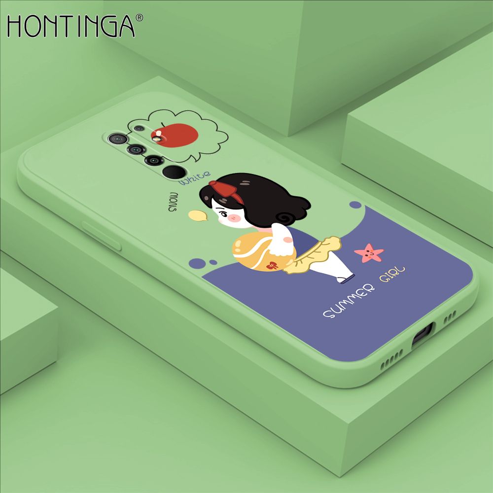 Hontinga for Redmi 9 Case Cute Cartoon Girl Phone Case Phone Case Soft Square Edge Silicone Cases Full Lens Cover Shockproof Protection Cover