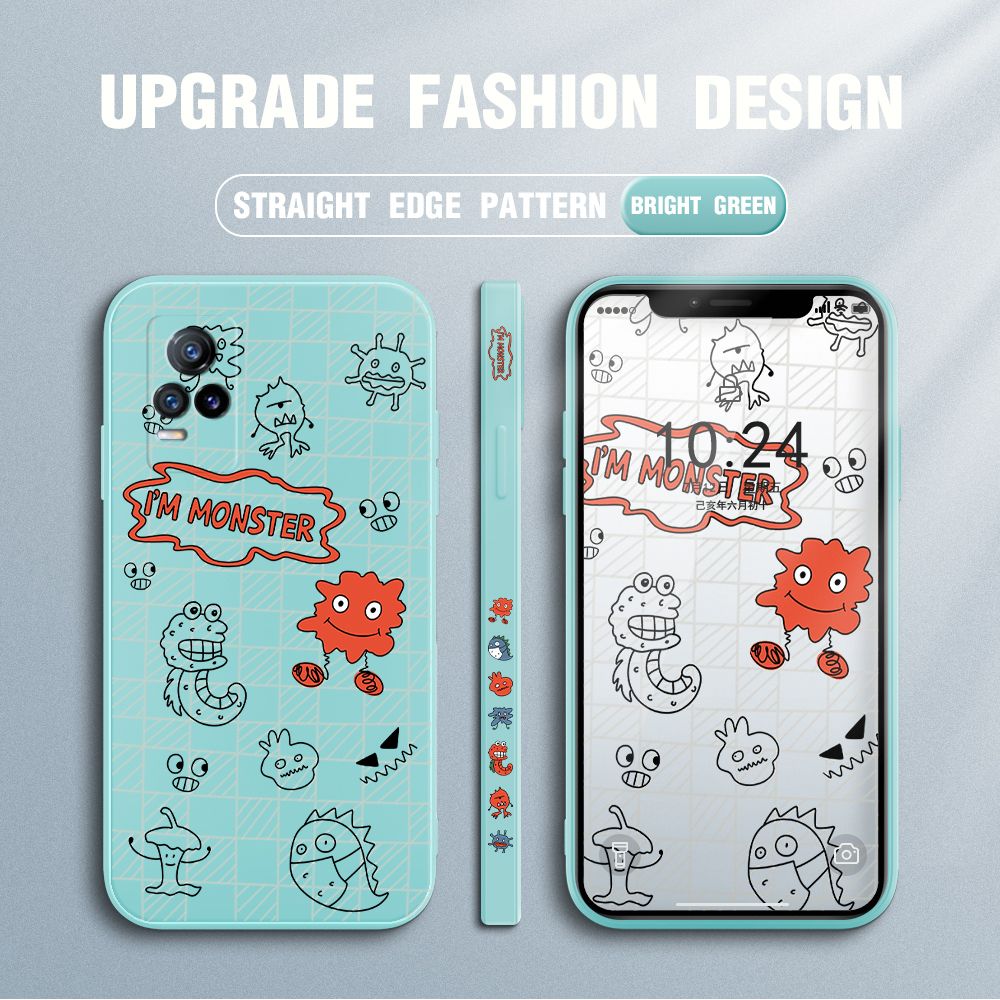 Jizetin for Vivo V21e Case Side Design Phone Cover Printed Text “I Am Monster ” Cover Square Edge Pattern Liquid Silicone Trend Case