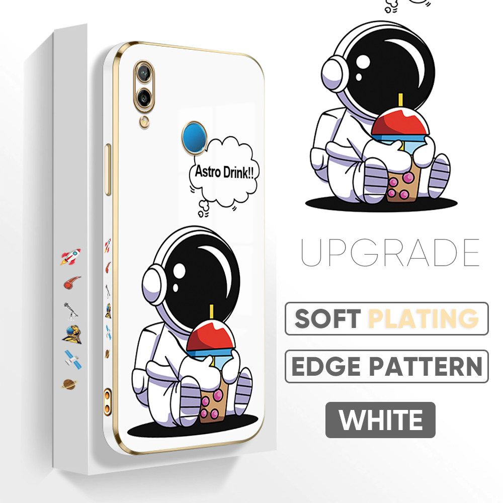 TA for Huawei P20 Lite / Nova 3E Back Cover + Free Lanyard Cute Astronaut Luxury 6D Plating Case Side Pattern Soft Silicone Square Phone Cases