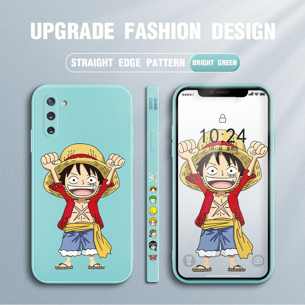 Jizetin for Samsung Galaxy Note 10 Case Anime One-Piece Monkey D. Luffy Anime Side Design Phone Case Square Edge Pattern Liquid Silicone Cases Full Cover Camera Shockproof Protective Case
