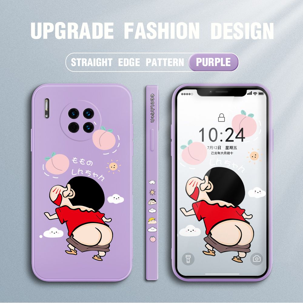 Jizetin for Huawei Mate 30 Case New Cartoon Crayon Shin-chan Design Side Design Phone Case Square Edge Pattern Liquid Silicone Cases Full Cover Camera Shockproof Protective Case