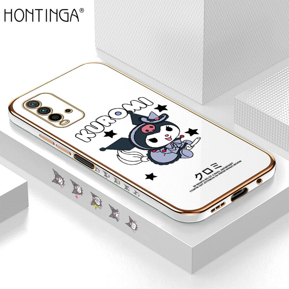 Hontinga for Redmi 9T / Redmi 9 Power Luxury 6D Plating Soft Casing Silicone Square Frame Phone Case Shiny Bling Back Cover Cute Cartoon Anime Characters Case