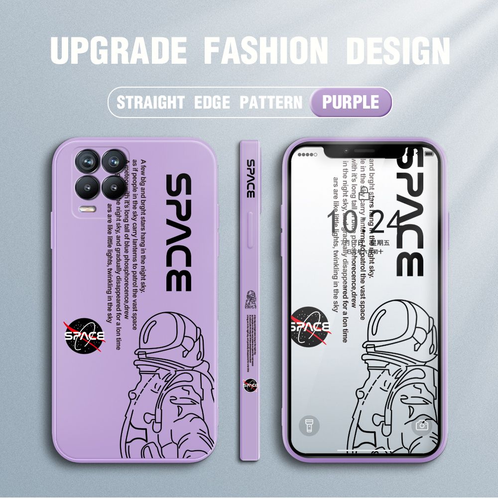 Jizetin for Realme 8 / Realme 8 Pro Case NASA Astronaut Design Side Design Phone Case Square Edge Pattern Liquid Silicone Cases Full Cover Camera Shockproof Protective Case