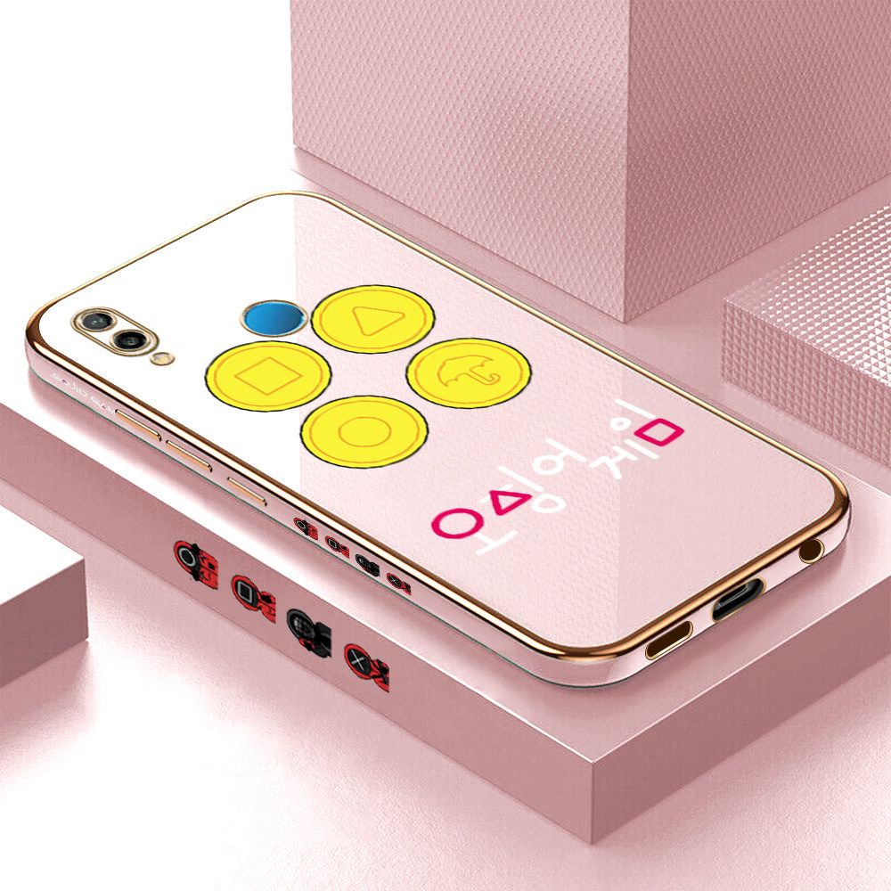 Luxury 6D Plating Soft Casing Silicone Square Frame Phone Case For Huawei P20 Lite Case Shiny Bling Back Cover Popular Game Patterns Square Edge Pattern Design Soft Case + Free Lanyard