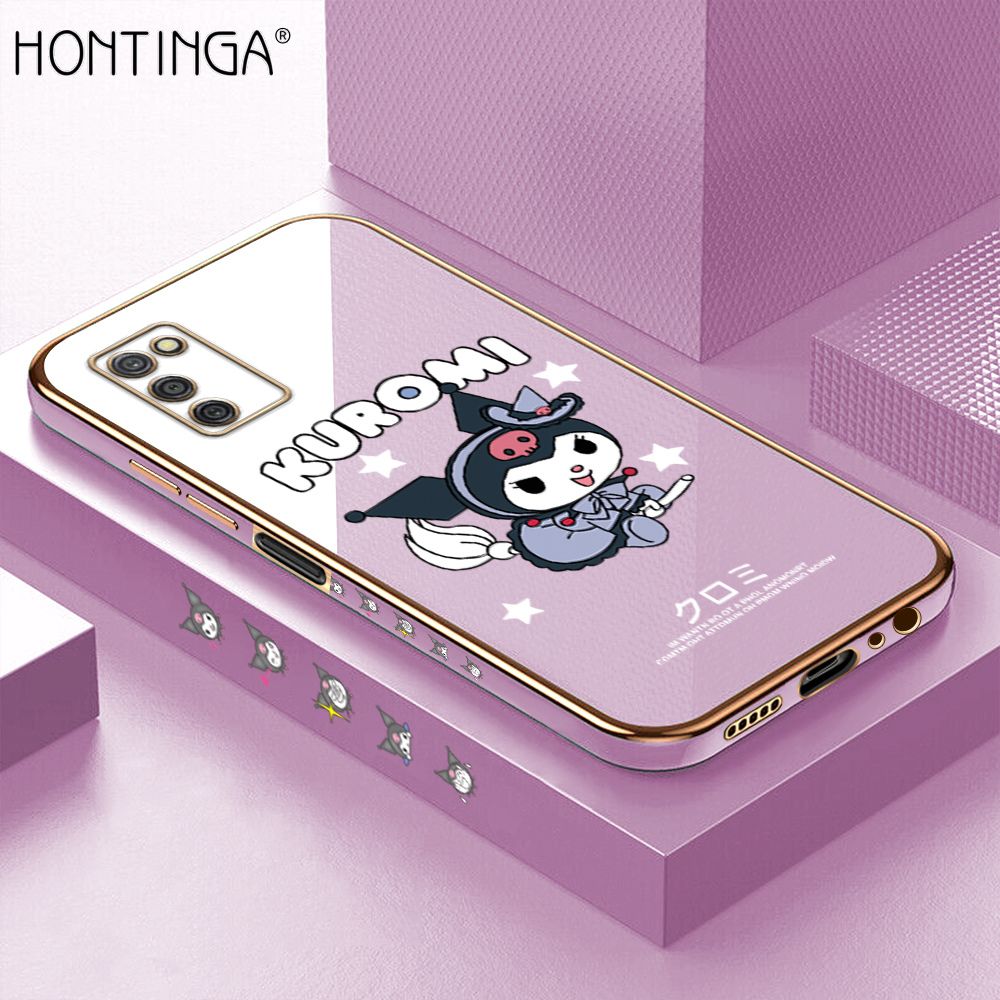 Hontinga for Samsung A03S Case Luxury 6D Plating Cartoon Little Witch Side Pattern Soft Back Cover Silicone Square Phone Cases