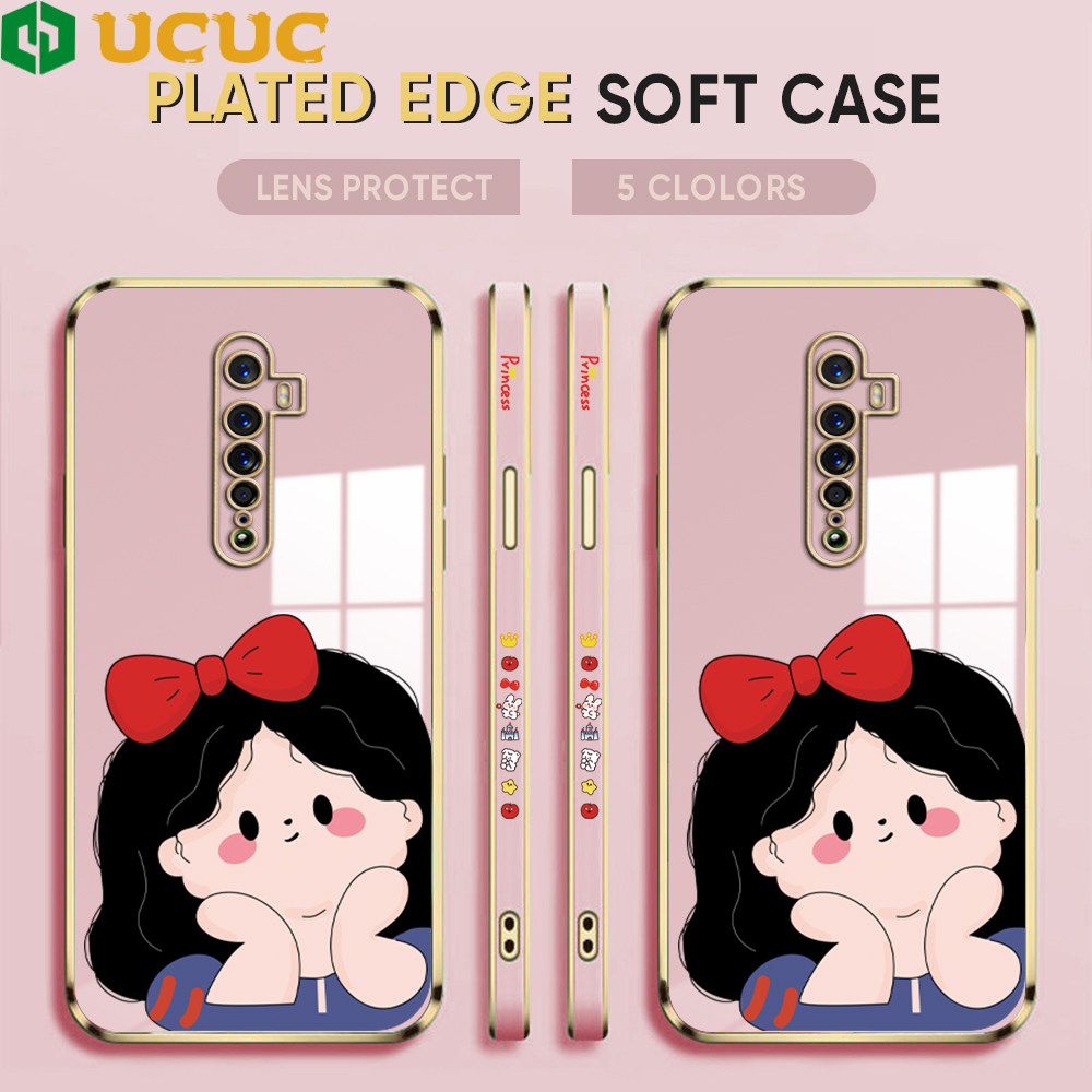 UCUC for OPPO Reno 2F 2Z Back Cover + Free Lanyard Cute Gir Luxury 6D Plating Case Side Pattern Soft Silicone Square Phone Cases