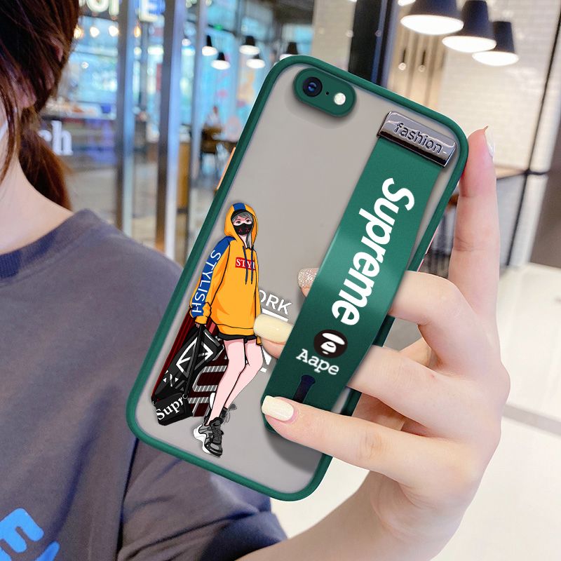 UCUC for iPhone 6 Wrist Strap Case Creative Cartoon Handsome Girl Wristband Printing Cover Shockproof Frosted Phone Case