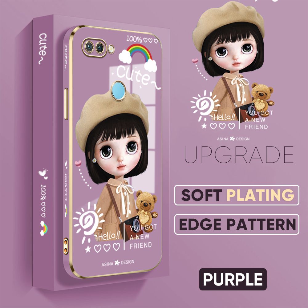 TA for Realme 2 Pro Back Cover + Free Lanyard Satchel Girl Luxury 6D Plating Case Side Pattern Soft Silicone Square Phone Cases