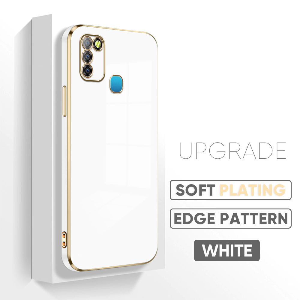 Jizetin (Free Lanyard) Infinix Smart 5 Back Cover Luxury 6D Plating Case Side Pattern Soft Silicone Square Mobile Phone Cases