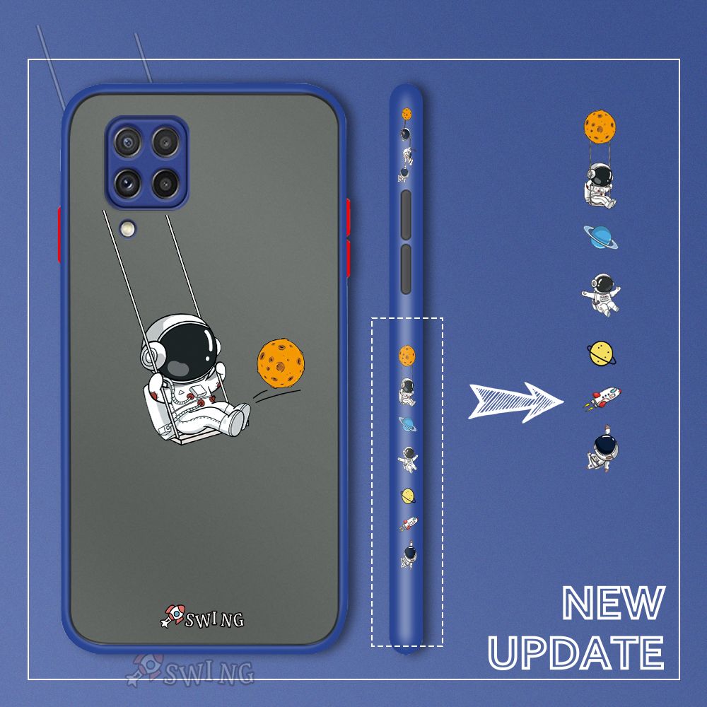 UCUC for Samsung Galaxy A22 / M22 Back Cover Swing Astronaut Side Printed Design Phone Case Ultra Thin Frosted Cover Shockproof Phone Cover