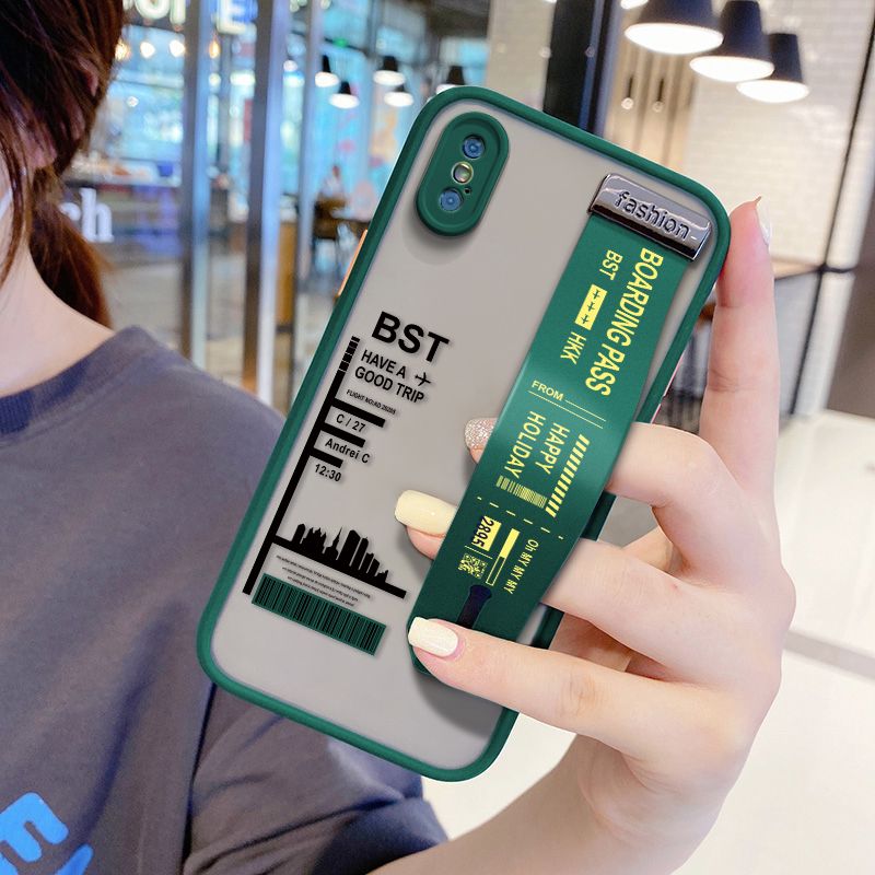 UCUC for iPhone X Wrist Strap Case Creative Printing City Landscape Wristband Printing Cover Shockproof Frosted Phone Case