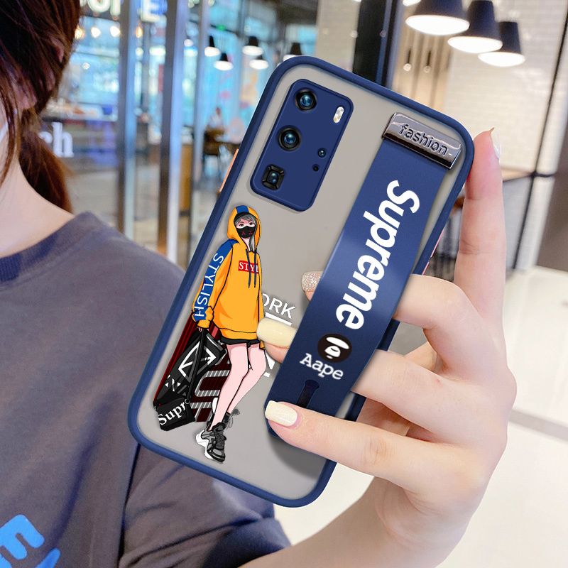 UCUC for Huawei P40 Pro Wrist Strap Case Creative Cartoon Handsome Girl Wristband Printing Cover Shockproof Frosted Phone Case
