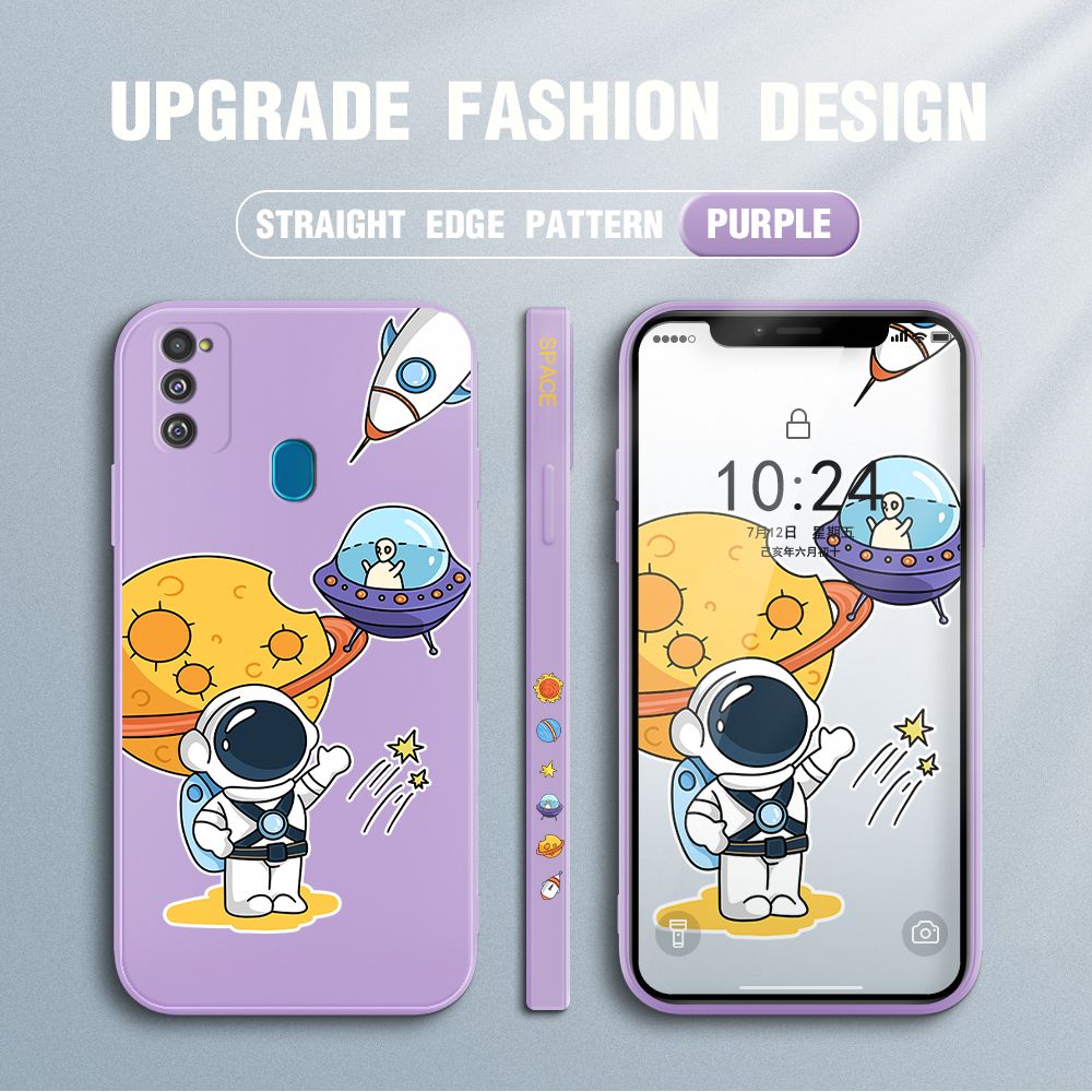 Jizetin for Samsung Galaxy M21 / M30S Case Side Design Phone Cover Moon Space Astronaut Cover Square Edge Pattern Liquid Silicone Trend Case
