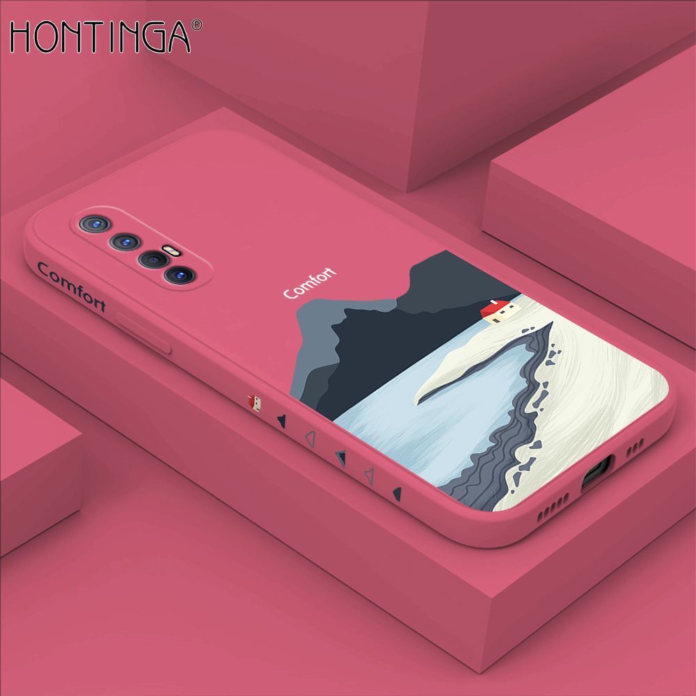 Hontinga for OPPO Reno 3 Pro 5G Case Side Design New Mount Back Cover Soft Square Edge Pattern Liquid Silicone Trend Phone Cases