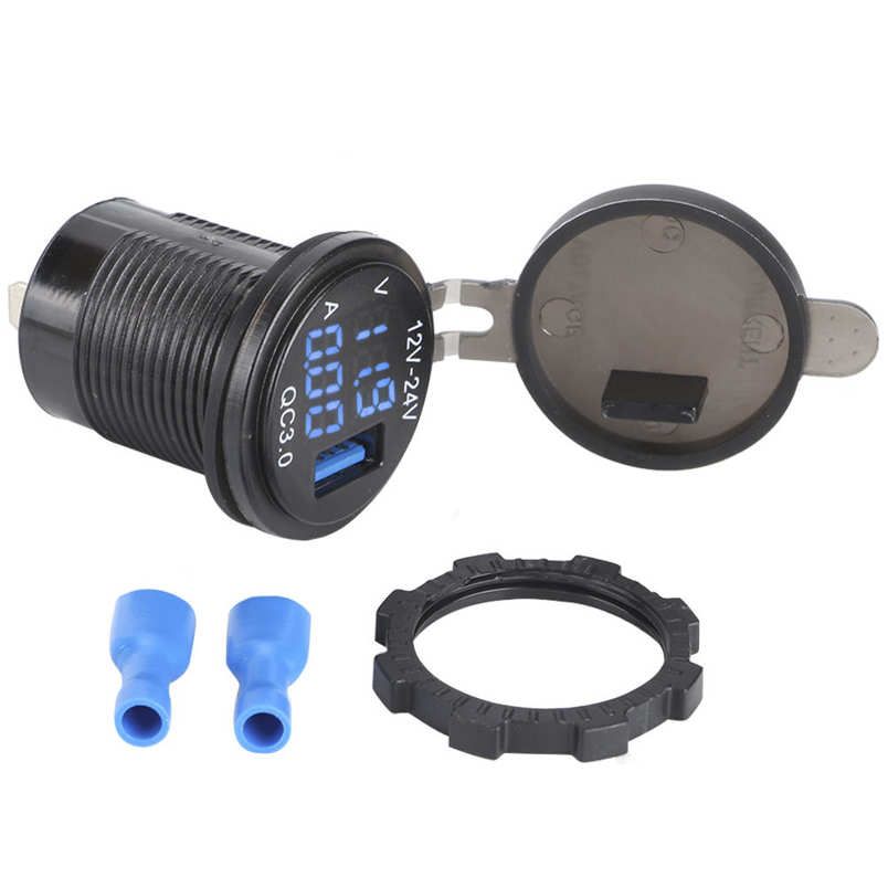 USB Charger 3‑In‑1 Car 3.0 with Digital Voltmeter Ammeter Monitoring Fast Charging for Phone