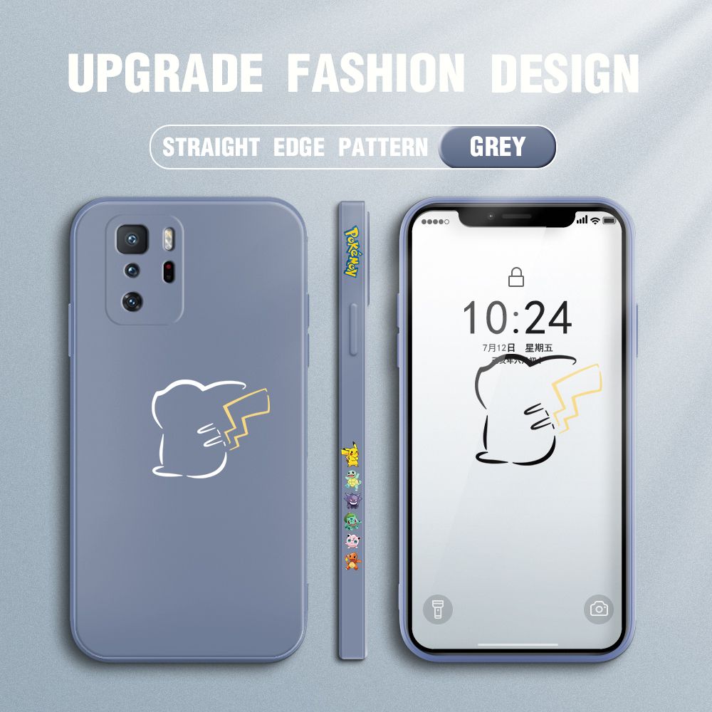 Jizetin for Xiaomi Poco X3 GT Case New Pikachu Pokémon Design Side Design Phone Case Square Edge Pattern Liquid Silicone Cases Full Cover Camera Soft Protection Case