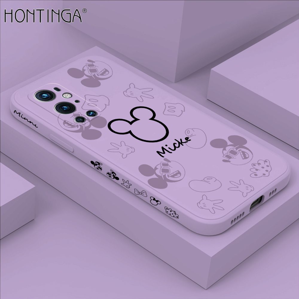 Hontinga for OnePlus 9 Pro Case Side Design Cute Mouse Avatar Back Cover Soft Square Edge Pattern Liquid Silicone Trend Phone Cases