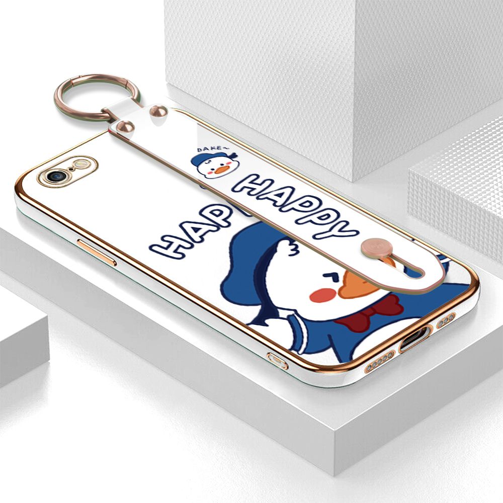 TA for iPhone 6 / 6S Wrist Strap Back Cover Cute Duck Fashion Luxury 6D Plating Soft Casing Silicone Square Frame Phone Case