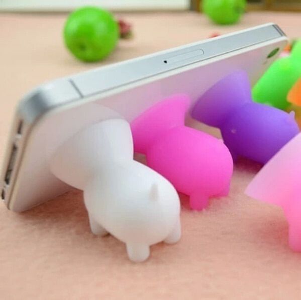 Mini Cell Phone Sucker Silicone Pig Shape Holder Mobile Stand Cute Color Random Mobile Phone Accessories Parts 5 Pcs / Set