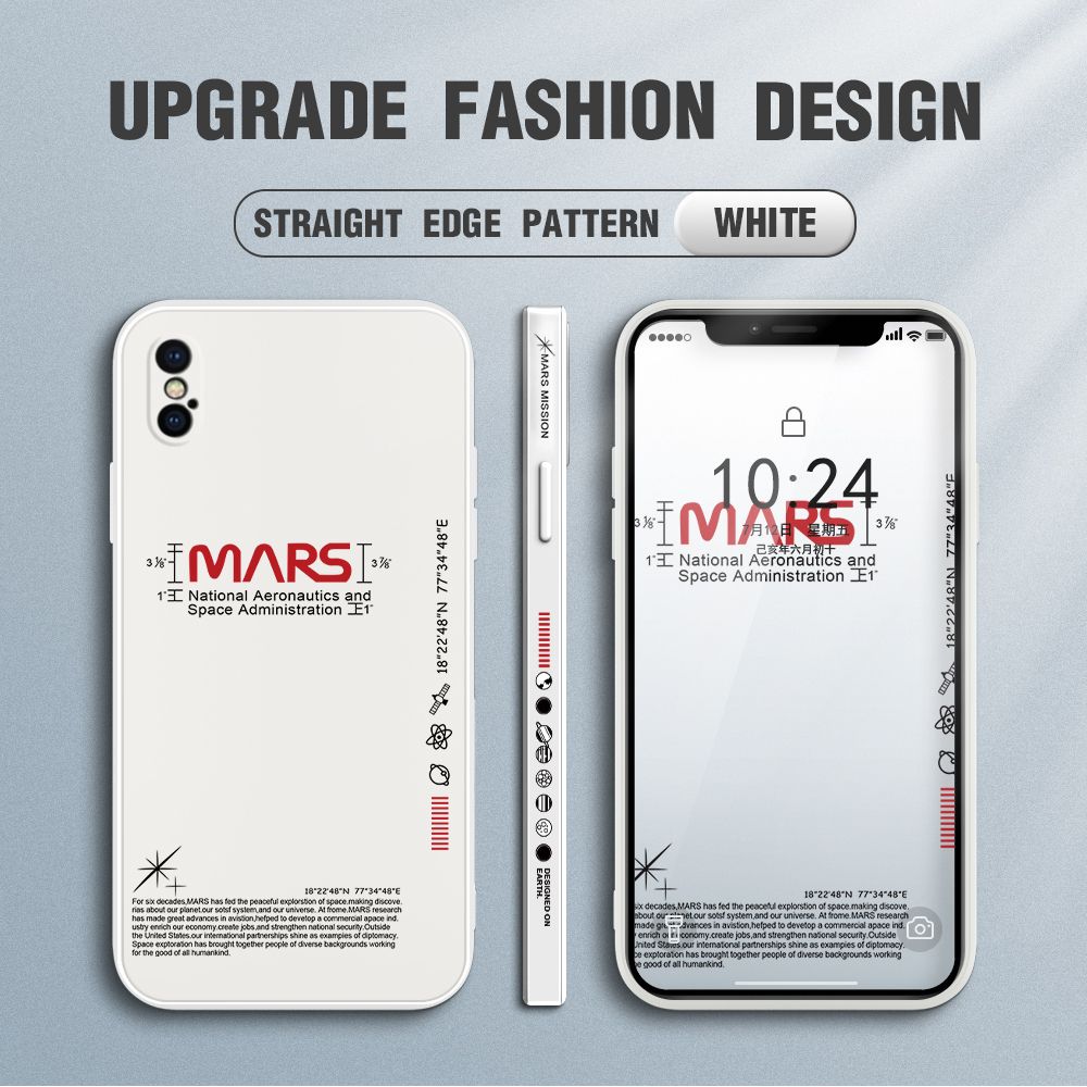 Jizetin for iPhone X Case New NASA Design Side Design Phone Case Square Edge Pattern Liquid Silicone Cases Full Cover Camera Soft Protection Case