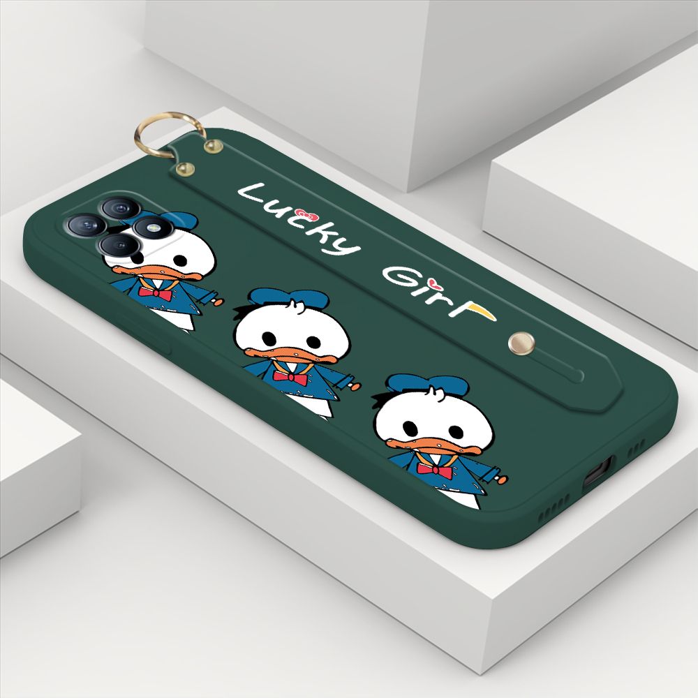ZeroQiQi for OPPO Reno4 SE 5G Wrist Strap Case Cute Cartoon Little Duck Phone Case Square Edge Liquid Silicone Case Full Cover Camera Shockproof Protective Cases