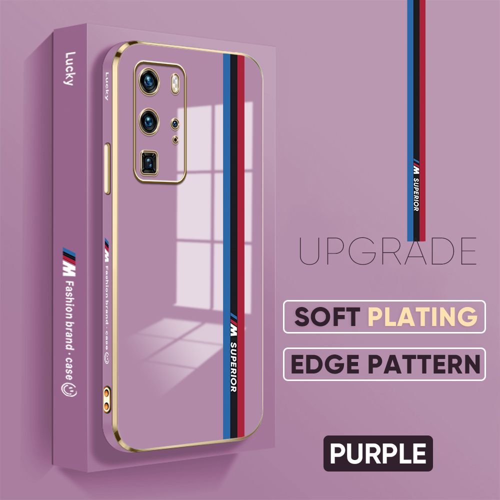 Jizetin (Free Lanyard) Huawei P40 Pro Back Cover Car Track Luxury 6D Plating Case Side Pattern Soft Silicone Square Mobile Phone Cases
