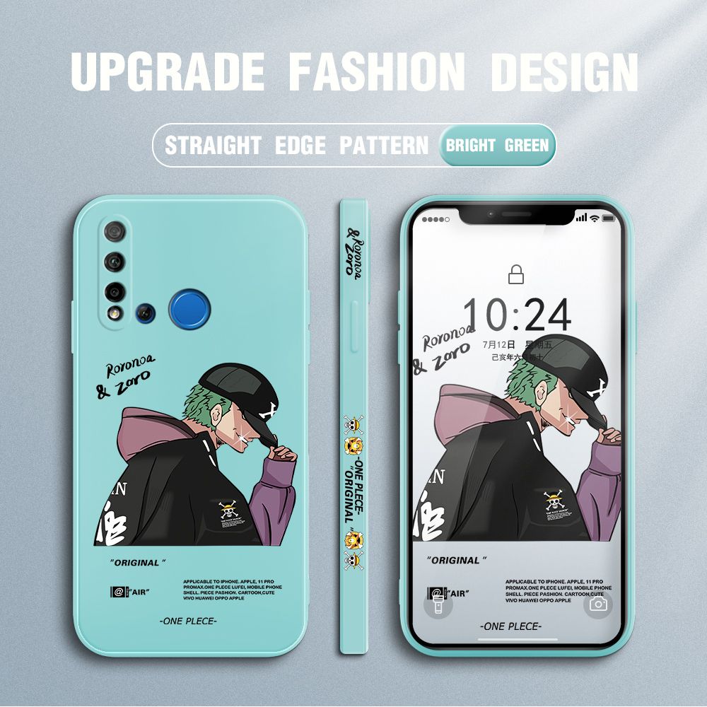 Jizetin for Huawei Nova 5i Case Anime One Piece Roronoa Zoro Side Design Phone Case Ultra Soft Edge Pattern Liquid Silicone Phone Cases