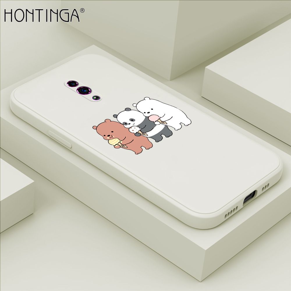 Hontinga for OPPO Reno Case Cute Cartoon Bear  Phone Case Soft Square Edge Silicone Cases Full Lens Cover Shockproof Protection Cover
