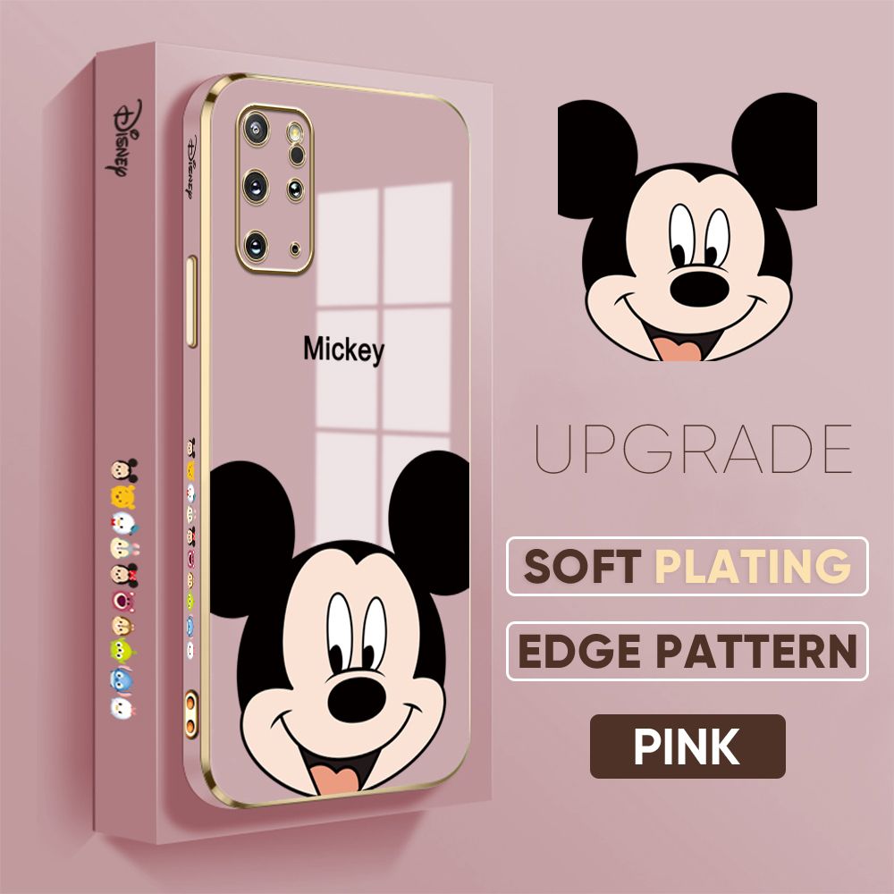 Jizetin (Free Lanyard) Samsung Galaxy S20 Plus Back Cover Cartoon Mouse Luxury 6D Plating Case Side Pattern Soft Silicone Square Phone Cases