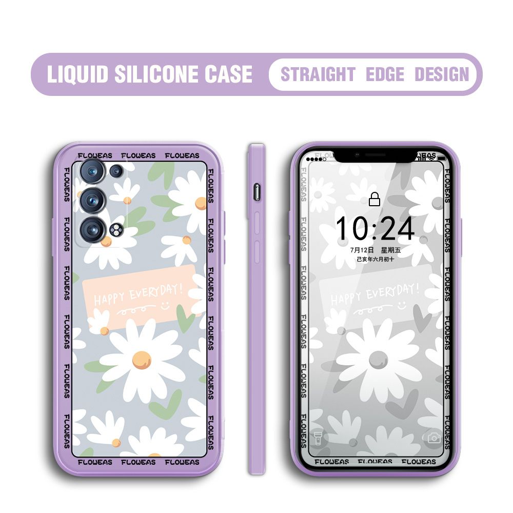 BILI for OPPO Reno6 Pro 5G Back Cover White Daisy Multicolor Liquid Silicone Phone Case Soft Square Lens Protection Phone Cases