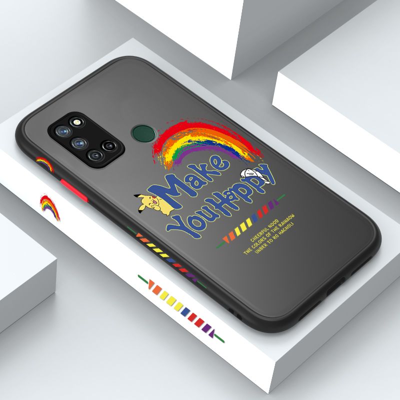 ZeroQiQi for Realme 7I Case Creative Cartoon Rainbow Pikachu Side Printing Cover Frosted Ultra Thin Protective Anti Fall Phone Case
