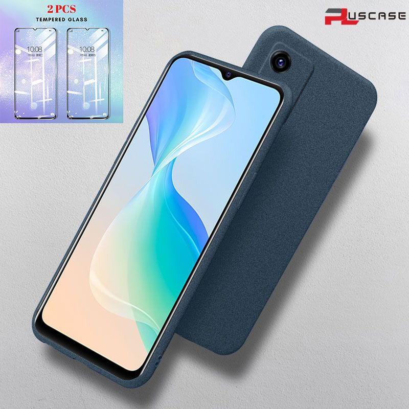 (2Pcs Free Tempered Glass) PlusCase for Vivo Y21 / Y21T / Y33S Soft Sandstone Case Quicksand Back Cover and Screen Protector Film