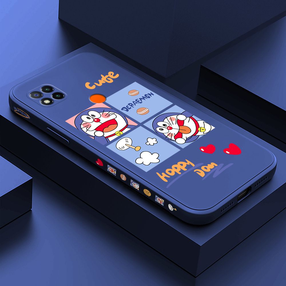 Hontinga for Redmi 9C Case Side Design Cartoon Cute Cat Back Cover Soft Square Edge Pattern Liquid Silicone Trend Phone Cases