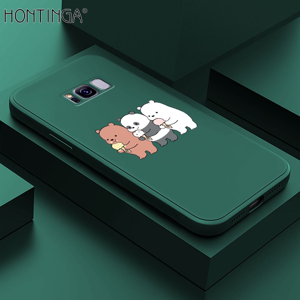 Hontinga for Samsung Galaxy S8 Plus Case Cute Cartoon Bear  Phone Case Soft Square Edge Silicone Cases Full Lens Cover Shockproof Protection Cover