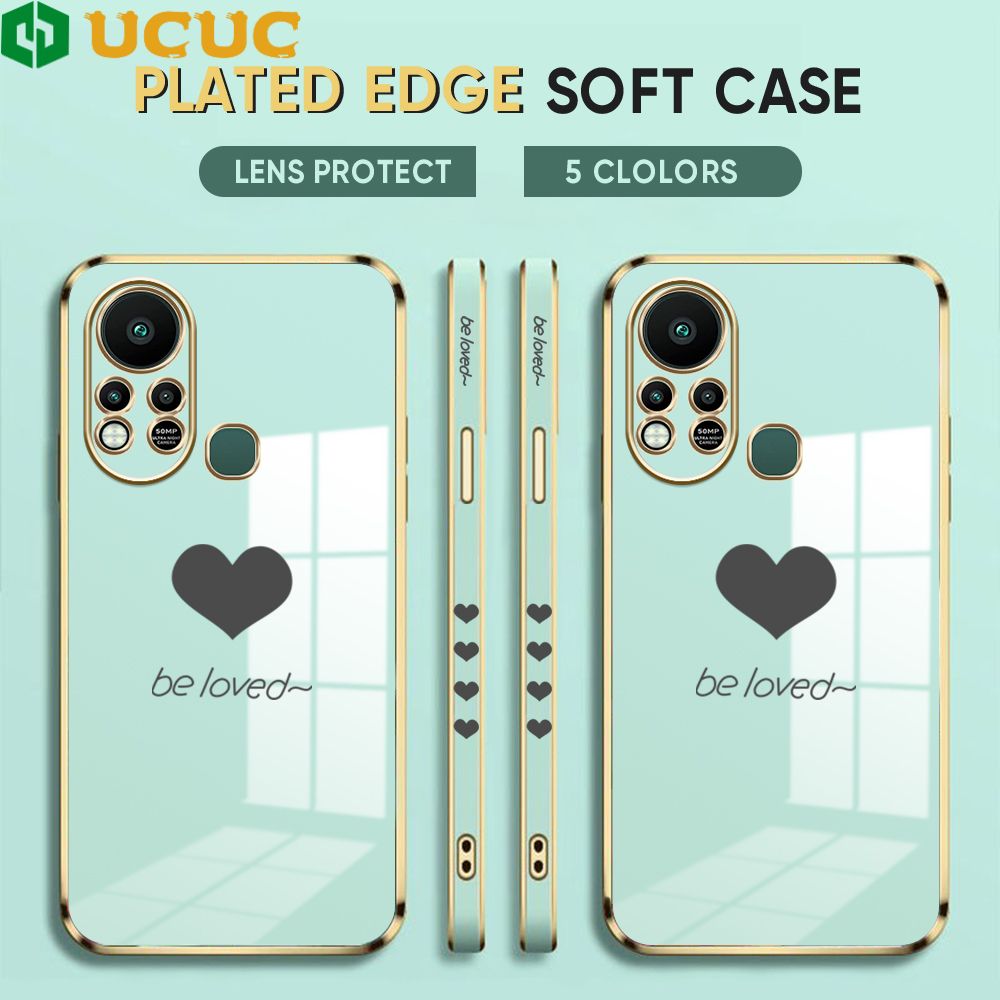 UCUC for Infinix Hot 11S Back Cover + Free Lanyard Lover Heart Luxury 6D Plating Case Side Pattern Soft Silicone Square Phone Cases
