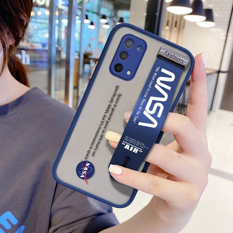 UCUC for OPPO A74 5G Wrist Strap Case Popular NASA Wristband Printing Cover Shockproof Frosted Phone Case