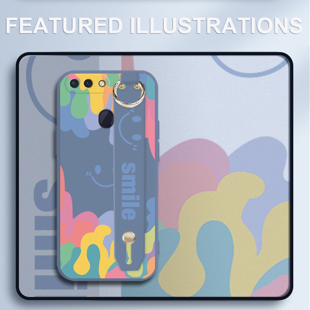 UCUC for OPPO R15 Pro Wrist Strap Case INS Style Soft Candy Color Splash Ink Cover Ultra Thin Anti Fall Liquid Silicone Phone Case