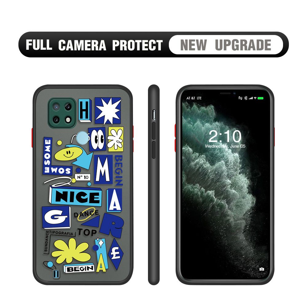 Hontinga for Realme C21 Case Travel Poster Camera Shockproof Protection Cases Edge Frosted Transparent Phone Cover