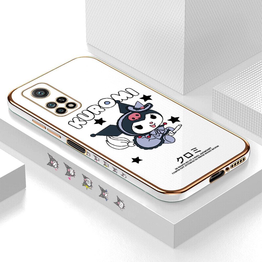 Luxury 6D Plating Soft Casing Silicone Square Frame Phone Case For Xiaomi 10T Case Shiny Bling Back Cover Cartoon Anime Character Cute Square Edge Pattern Design Soft Case + Free Lanyard