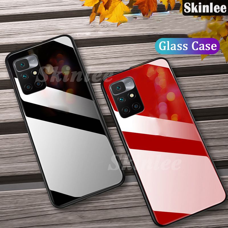 Skinlee Glass Phone Case for Xiaomi Poco M4 Pro Back Cover Full Protection Tempered Glass Cases for Mi Poco M4 Pro Glass Cover