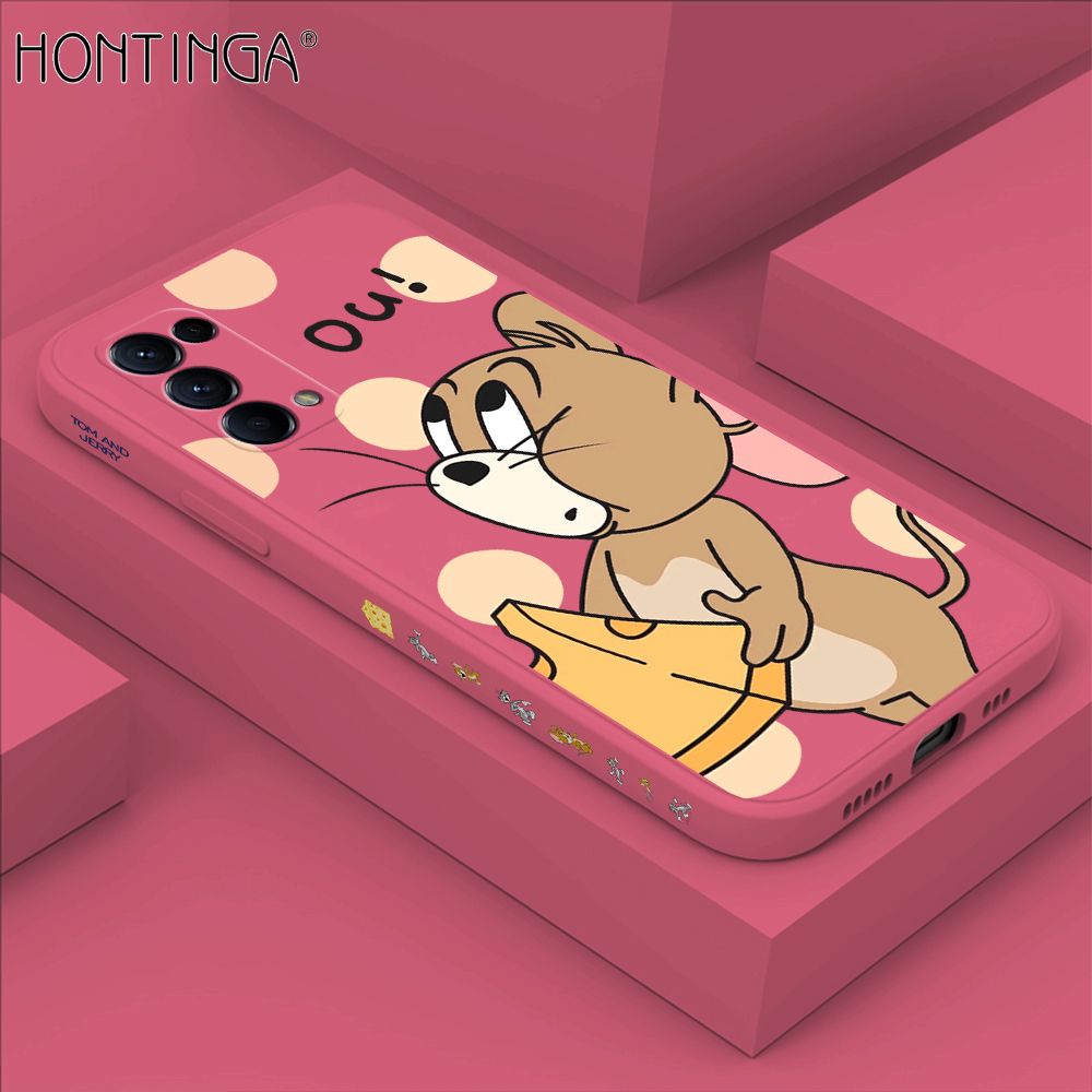 Hontinga for OPPO Reno 5 Pro 5G Case Side Design Cute Cartoon Mouse Back Cover Soft Square Edge Pattern Liquid Silicone Trend Phone Cases
